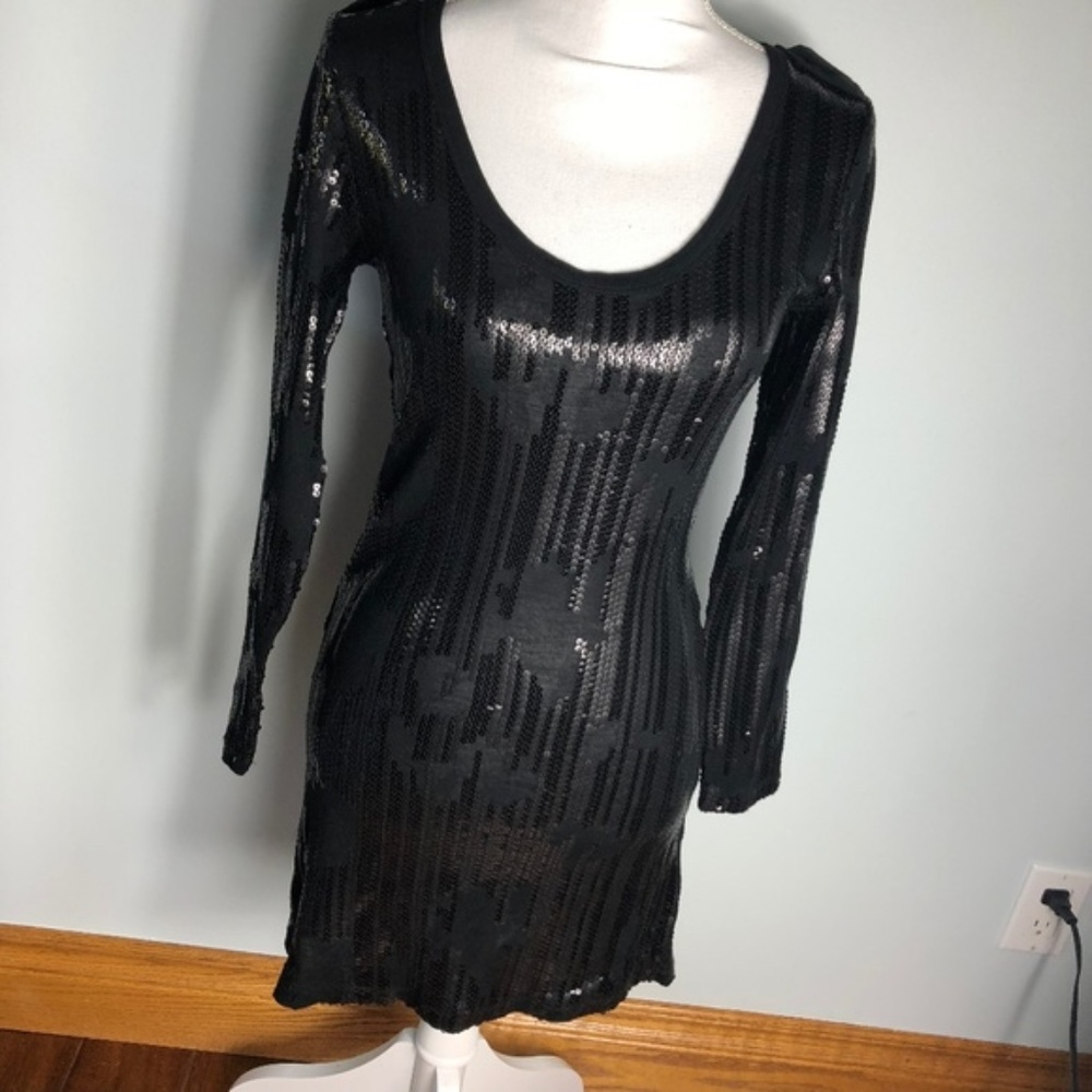 Joe's Jeans Black Long Sleeve Sequin Mini Dress S